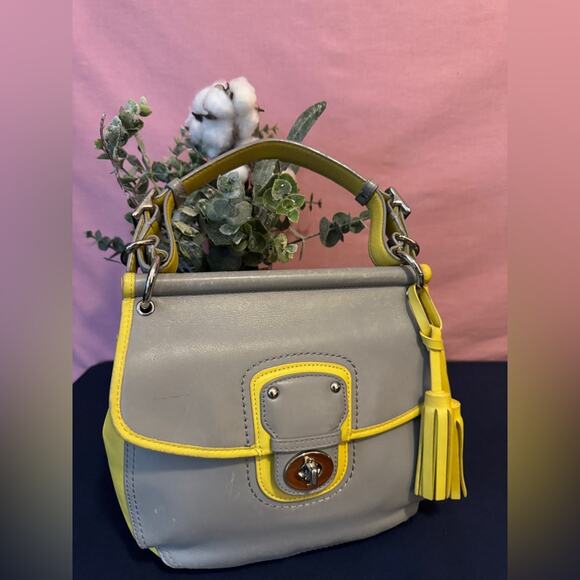 Coach Legacy Willis Gray and Yellow Shoulder Bag - Picture 3 of 9